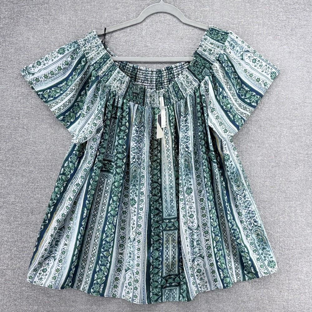HD In Paris Anthropologie Jacaranda Off Shoulder Top Women XL Green Geometric